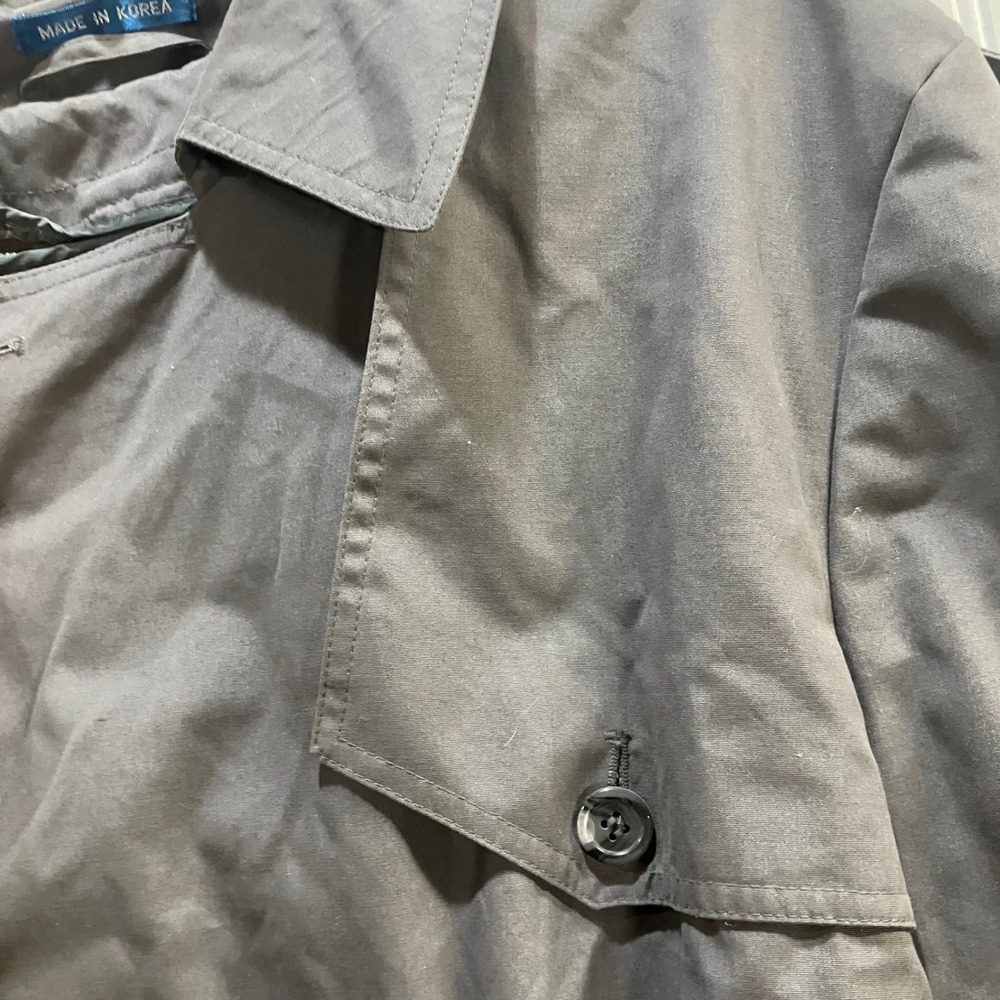Vintage Towncraft Men's Charcoal Grey Double Breasted Belted Trench Coat 42 Tall - Picture 11 of 16